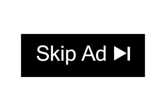 Skip Ad button on black rectangle with white text and play icon