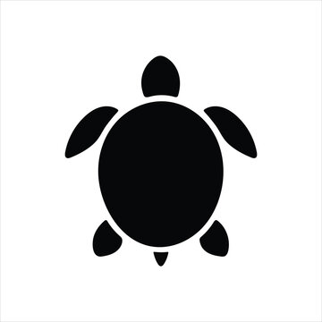 Black Sea Turtle Silhouette Top View Isolated on White Background