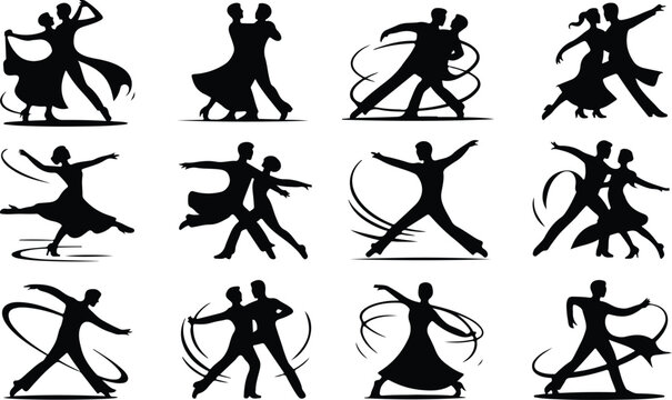 Ballroom Dance Silhouette Icon Collection Set