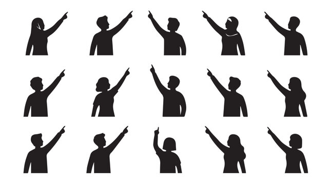 Black silhouettes of people pointing up.