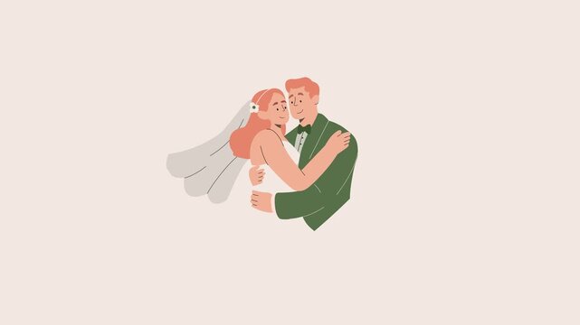 Wedding couple loop animated video, 4k animation. The bride and groom.
