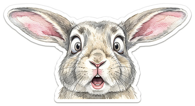  Surprised Rabbit Face with Wide Eyes - Watercolor Illustration