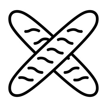 Vector of two crossed loaves of bread in a simple black line art style