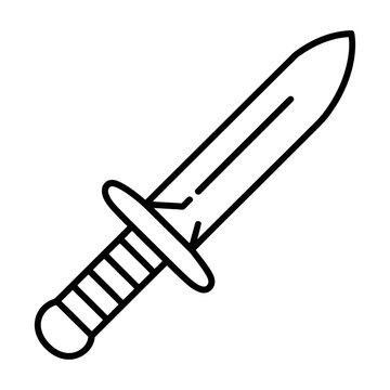 Vector of a dagger with a striped handle and pointed blade.