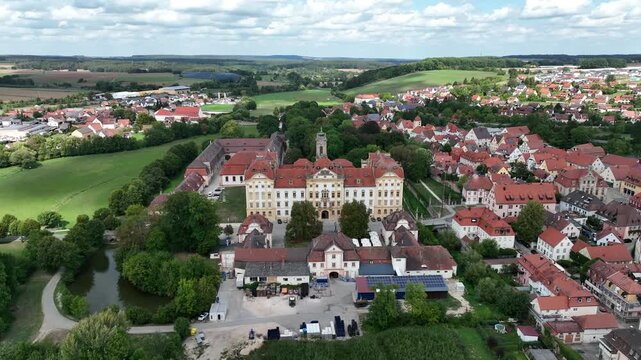 Aerial view, Residenz Ellingen, with the Ellingen estate and castle brewery, High Baroque, Ellingen, Franconian Lake District, Middle Franconia, Franconia, Bavaria, Germany 