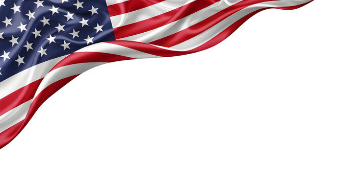 Waving american flag corner stars and stripes isolated on transparent background