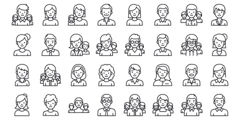 Obraz premium Diverse collection of black and white cartoon portraits of women