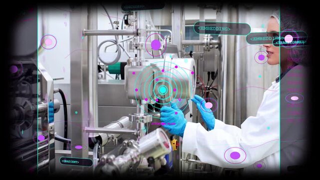 Gloved hands entering right tech turning valve tuning clamp ensuring sanitary flow with AR overlays