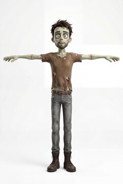 Cartoon zombie character standing in t-pose