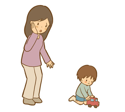 Avoidant Attachment Style Illustration: Child Ignoring Mother for Child Development and Mental Health Booklet.