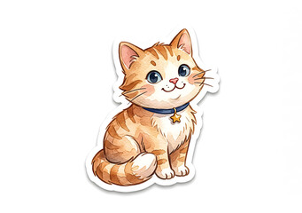 Fototapeta premium Cute Sitting Orange Tabby Kitten - Watercolor Illustration