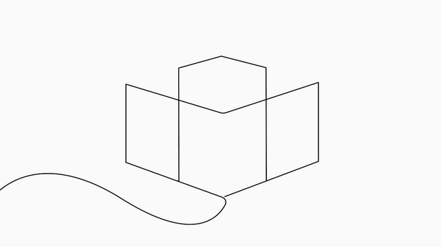 Gift square box continuous line animation elegant minimalist outline design loop 4k video