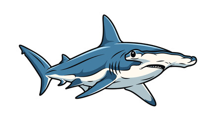 Fototapeta premium Powerful hammerhead shark swimming, showcasing its distinctive T-shaped head and fierce demeanor, illustrated boldly on a white background.