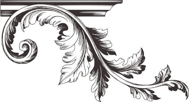 Ornate Scrollwork Floral Swirl Decorative Vintage Engraving Style