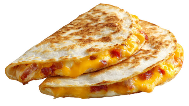 Stacked cheese quesadillas with melted cheese and filling isolated on transparent background.