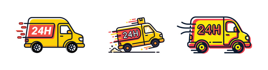 Fototapeta premium Fast 24-Hour Delivery Van Icon - Minimalist MBE Style Vector Illustration