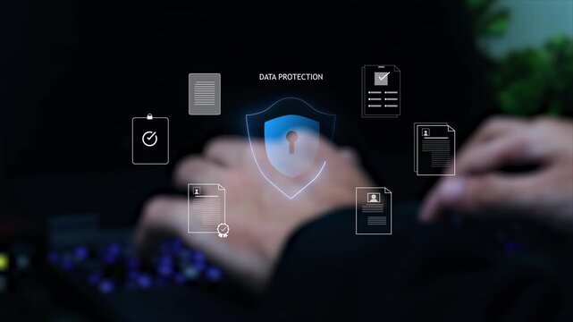 shield icon for data protection. Concept of cybersecurity, privacy compliance, GDPR, and secure information management in digital corporate business.