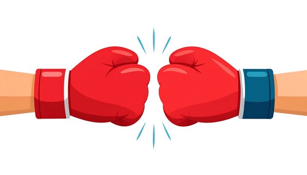 Two red boxing gloves clashing in mid-air, creating impact sparks