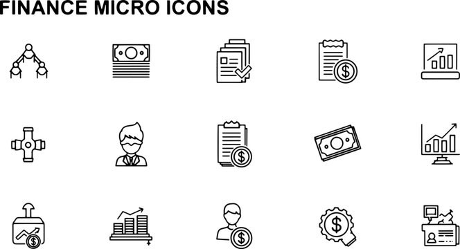 Finance micro icons on white background.