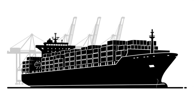 Large Cargo Ship Loaded with Containers at Port.