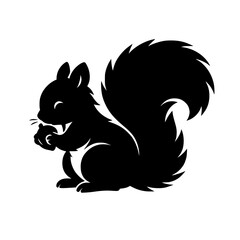 Fototapeta premium Simple Black Squirrel Silhouette Holding Acorn