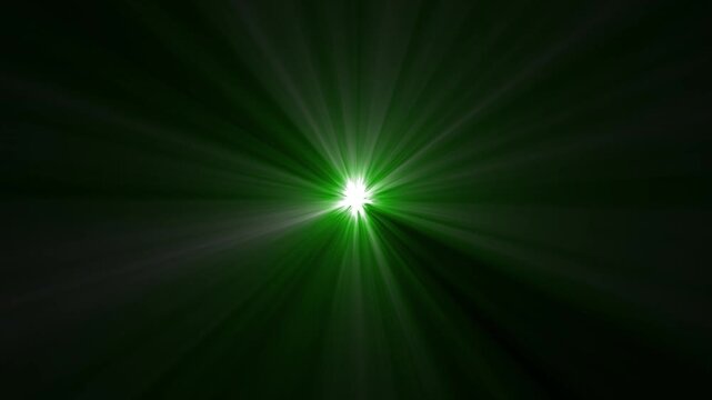 Green light burst rays explosion abstract glow star energy flash radiating beams dark background