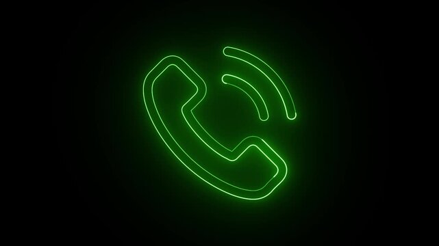 Glowing Neon Green Telephone Icon Animation on Black Background