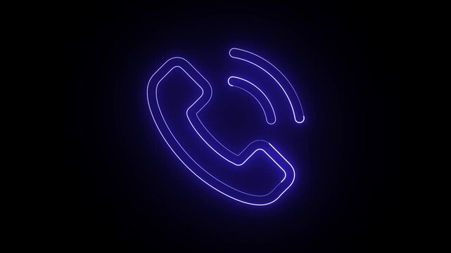 Glowing Neon Blue Telephone Icon Animation on Black Background