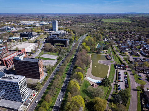 Aerial View of Basingstoke Town Centre Hampshire UK. Eastrop Park