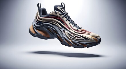 Futuristic athletic sneaker levitating with modern design
