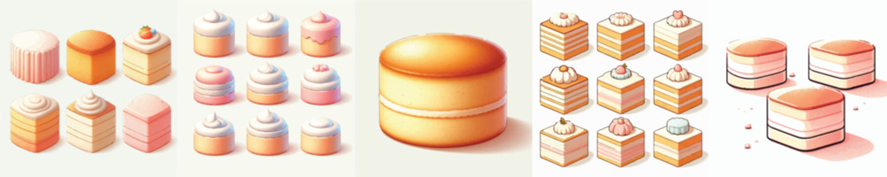 Sponge Cake Collection Vector Illustration