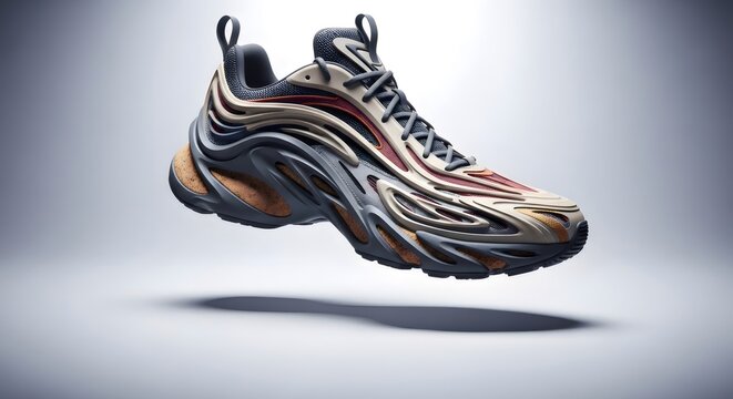 Futuristic athletic sneaker levitating with modern design