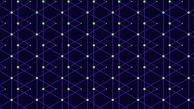 Abstract neon purple geometric grid with connected nodes and diagonal lines on dark background, futuristic technology pattern for digital interface, motion design