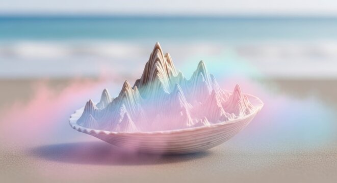 Abstract seashell landscape with colorful mountain range conceptual artwork