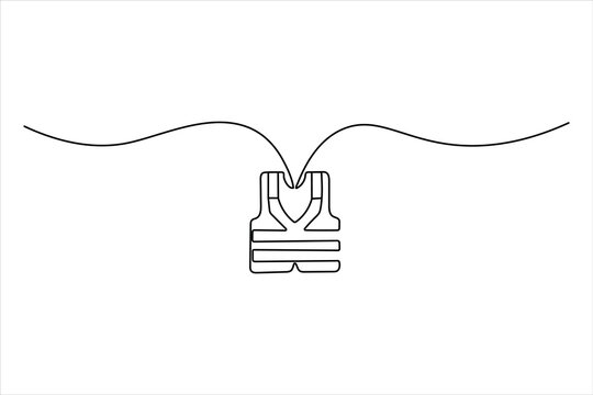 Minimalist one-line art of a safety vest. A clean symbol representing industrial protection, worker safety, and labor day celebration gear.
