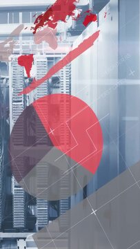 Vertical video: 64% numeric appearing, starting overlays, server racks, cabinet visualizing load