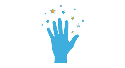 Obraz premium Blue hand silhouette reaching for magical stars on white background