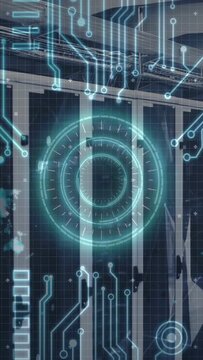 Vertical video: Cyan holo reticle activating sending traces pulsing rings showing scan on glass