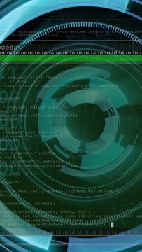 Vertical video: Cyan arcs appearing, HUD rings rotating inward, panels scrolling, access updating