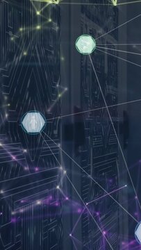 Vertical video: Green node appearing at top starting down motion nodes pulsing linking routing data