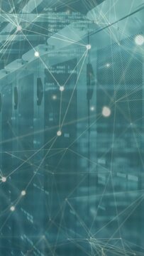 Vertical video: Centered server racks getting data, animated mesh densifying and showing data flow