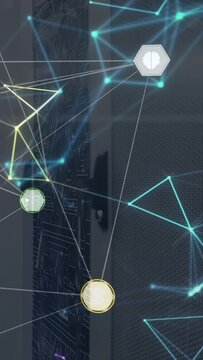 Vertical video: On activation network overlay animating over door, nodes pulsing to map links