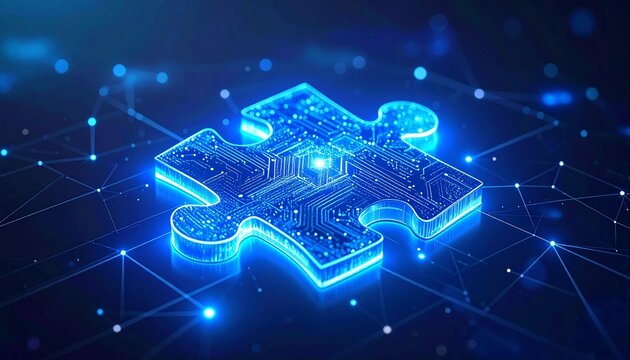 Blue puzzle piece digital network technology