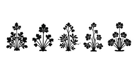 Vintage floral motifs set, black botanical silhouette elements, traditional indian mughal flower ornaments, 5 decorative plant vector icons for pattern design © FATEMA