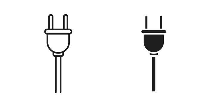 Electrical plug icon line style collection. Simple black solid icons