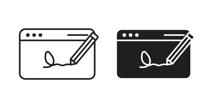 Electronic signature icon line style collection. Simple black solid icons
