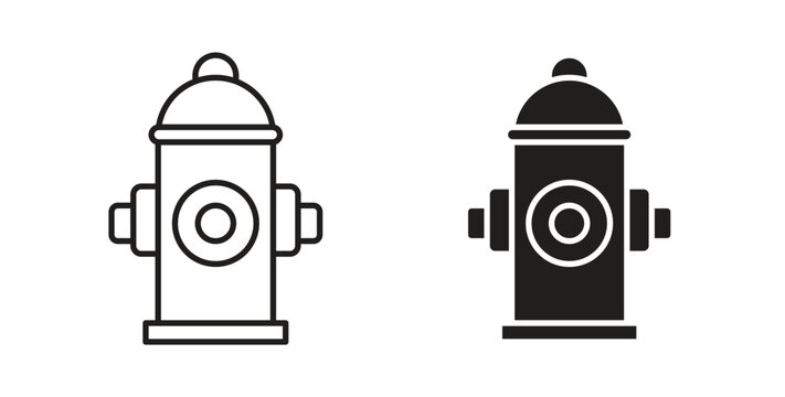 Fire hydrant icon line style collection. Simple black solid icons