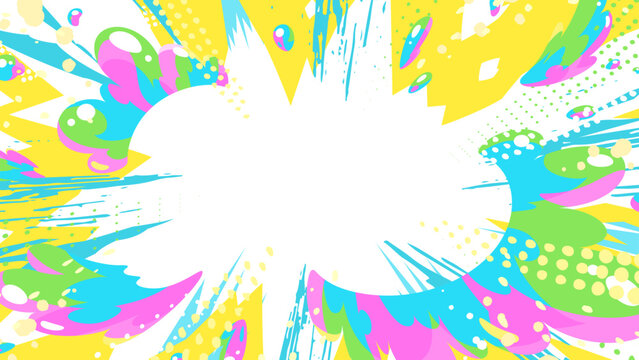 カラフルでポップな水の爆発の背景イラスト_白_16:9