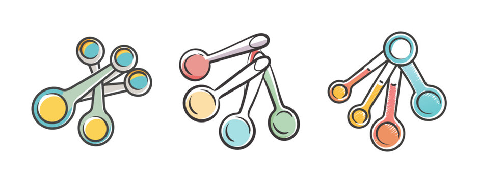 Colorful measuring spoons vector set, kitchen utensil icons, baking tool illustrations