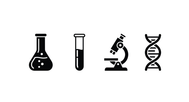 Science laboratory equipment and icons.